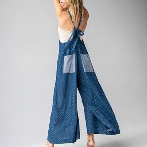 Natural life Dakota tie overall navy polka dot jumpsuit medium boho 100% cotton